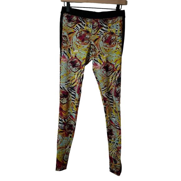 Onzie Pants - Onzie Bengal Tiger Print Mesh Tuxedo Stripe Full Length Leggings multicolor M/L